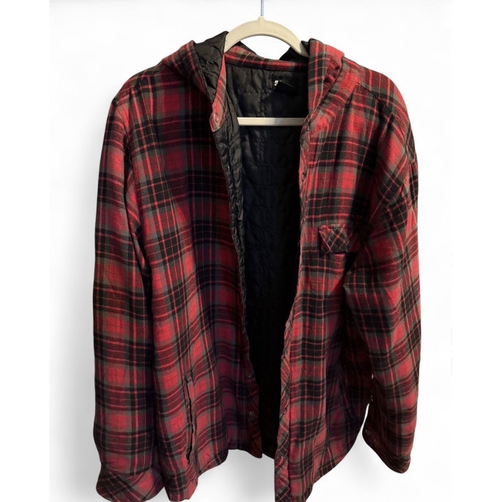 DC Shoes Red Flannel Hoodie W/quilted Lining And Snaps Men's XL